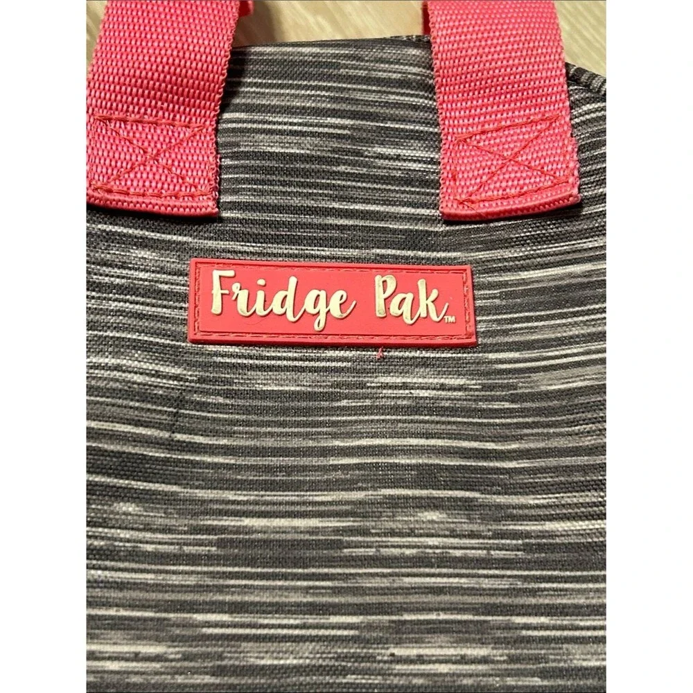 Fridge Pak Insulated Lunch Bag in Gray Stripe with Pink Trim